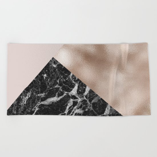 Layered rose gold and black campari marble Beach Towel
