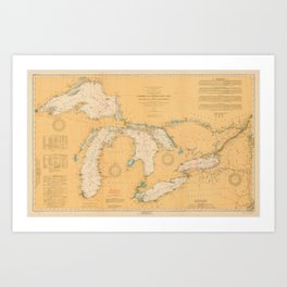 Vintage Map of The Great Lakes (1921) Art Print