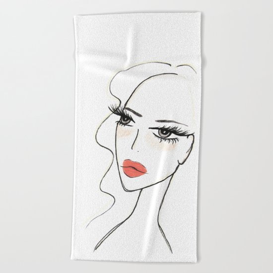 Red lips girl Beach Towel