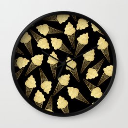 Faux Gold Leaf  Ice Cream Cones on Black Wall Clock