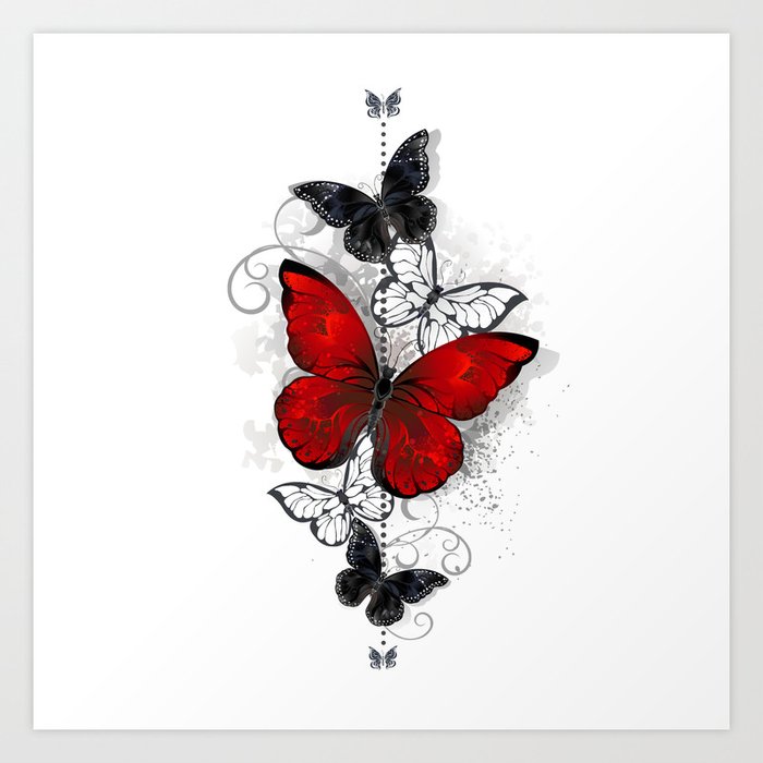 Red and Black Butterflies Art Print