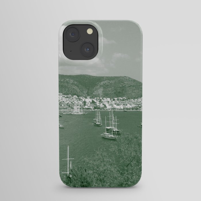 Duo color vintage Bodrum summer sea view with sailing boats from St.Peter's Castle iPhone Case