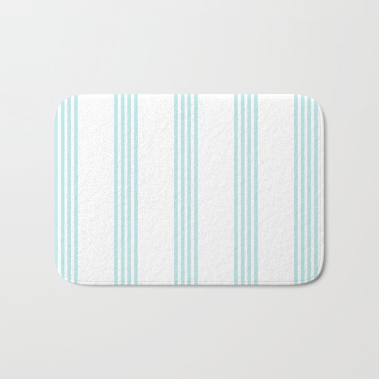 Striped I - Turquoise stripes on white- Beautiful summer pattern Bath Mat