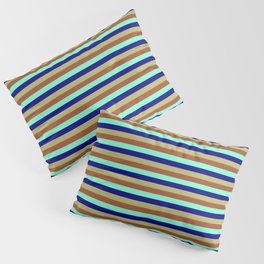 [ Thumbnail: Sienna, Aquamarine, Blue & Dark Khaki Colored Pattern of Stripes Pillow Sham ]