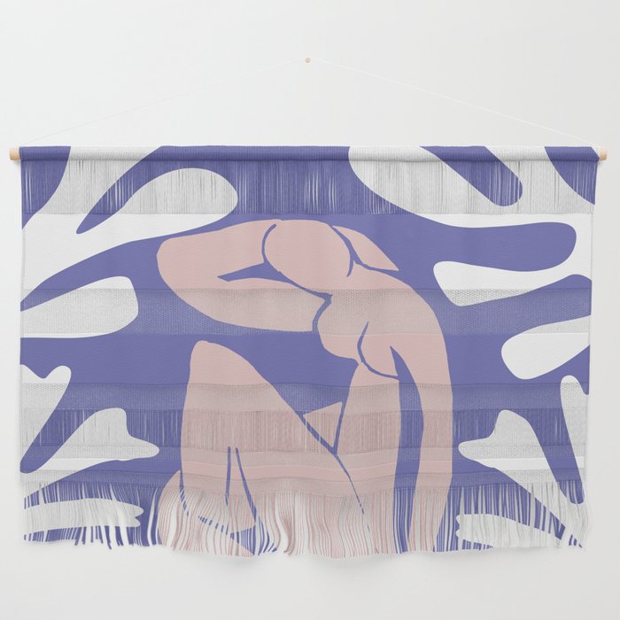 Beach Nude on Very Peri Lavender with Ocean Seagrass Leaves Matisse Inspired Wall Hanging