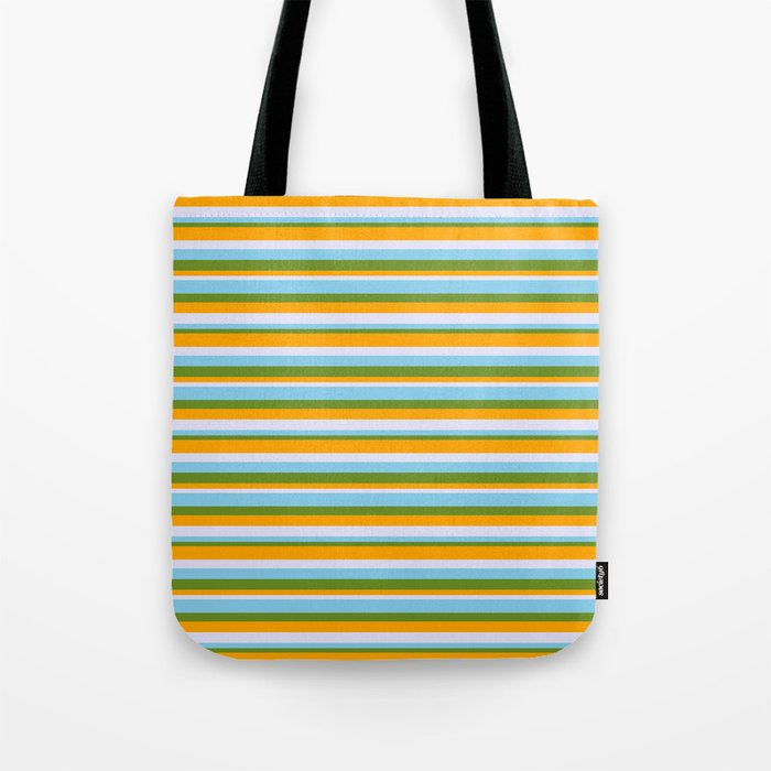 Sky Blue, Green, Orange, and Lavender Colored Lines Pattern Tote Bag