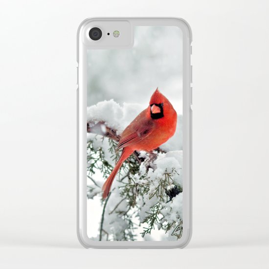 Cardinal on Snowy Branch #2 Clear iPhone Case