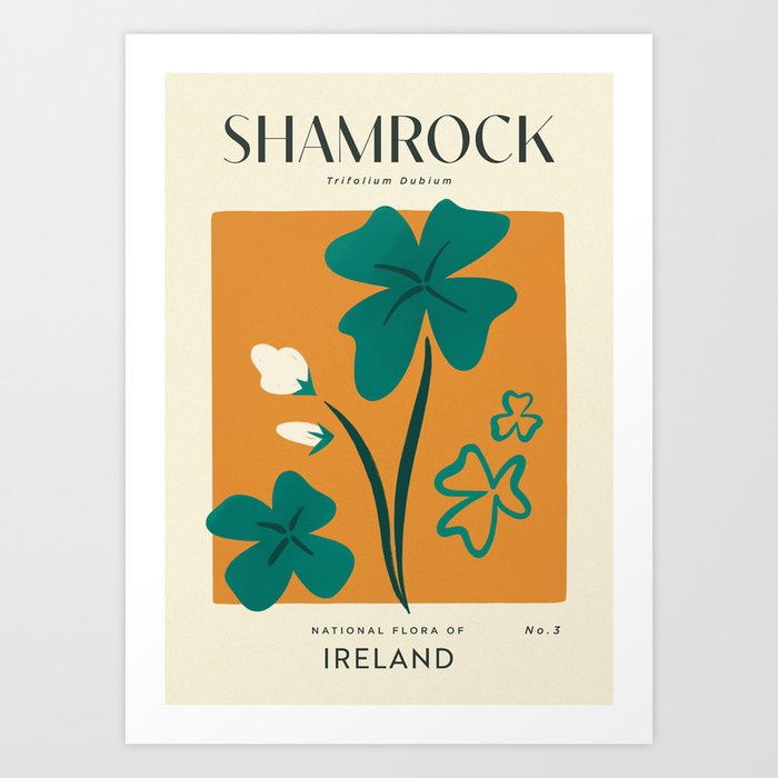 Shamrock of Ireland | Matisse-Style Vintage Floral Print | Green & Orange  Art Print