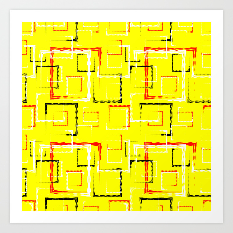 White And Red Carved Squares And Black Frames For An Abstract