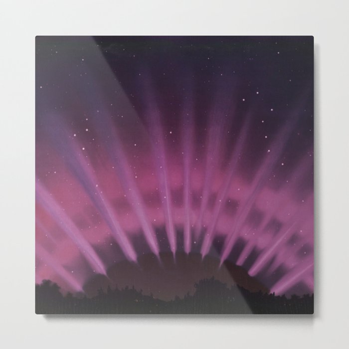 Vintage Aurora Borealis northern lights poster in magenta - pink Metal Print
