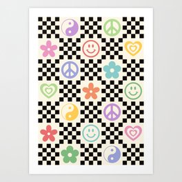 Retro Colorful Nostalgia Double Checker Art Print