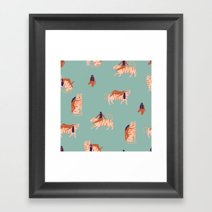 Tigers and girls Framed Art Print