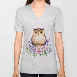 Bohomian Animal Illustration- Be Wise Little Owl V Neck T Shirt