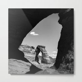 Arches National Park's Delicate Arch in Black and White 1x1 Metal Print | Wallart, Mountainlandscape, Landscapeprint, Westernart, Blackandwhite, Naturephotography, Rockformations, Monochromedecor, Largerocks, Homedecor 