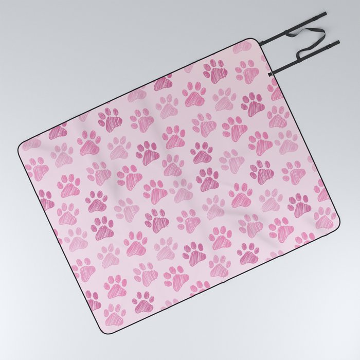 Pink Paws doodle seamless pattern. Digital Illustration Background. Picnic Blanket