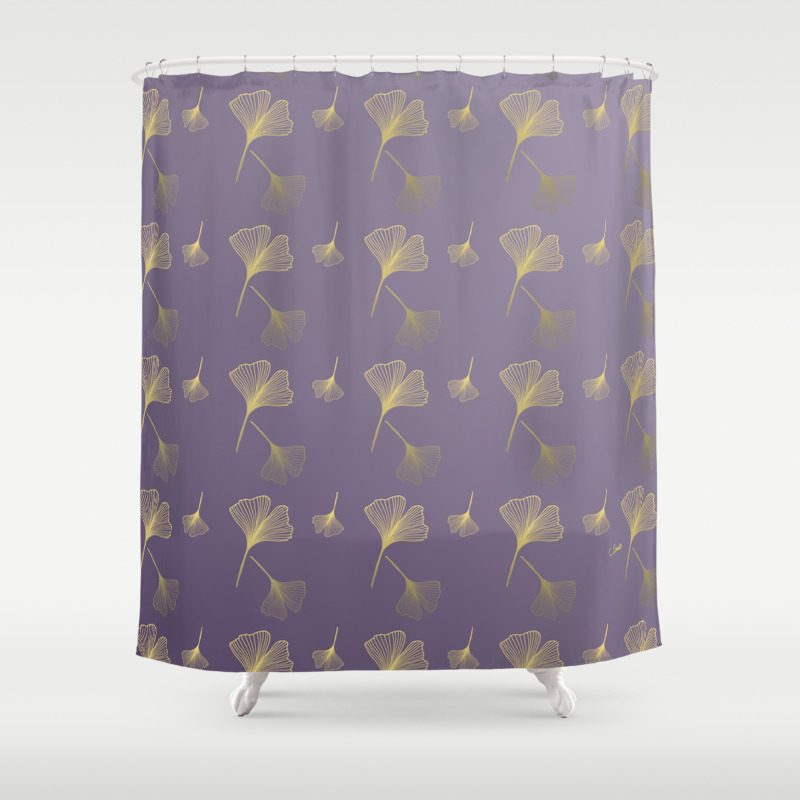Ginkgo Purple Gold Shower Curtain By Suzannebrandtillustrations