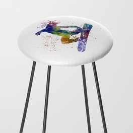 silhouette of young man snowboarder in watercolor Counter Stool