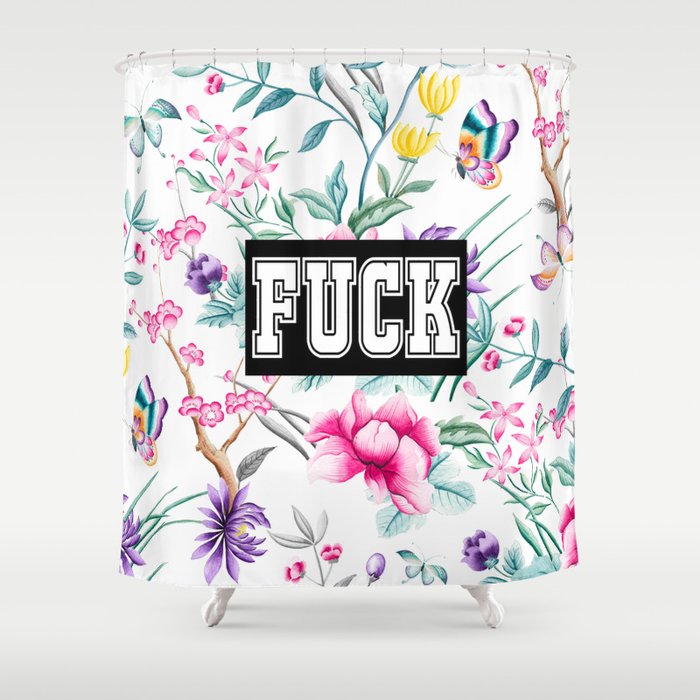 FUCK - white floral pattern Shower Curtain