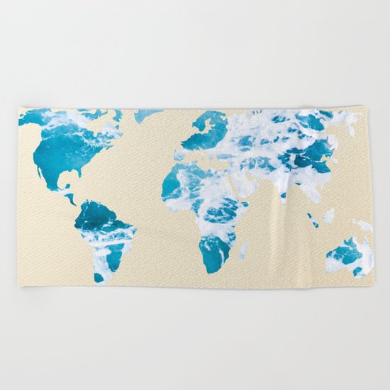 Ocean World Map Sea and Sand Beach Towel