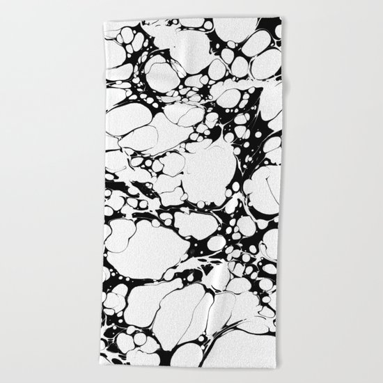 Black and White bubbles Spilled Ink Marbled Paper Beach Towel