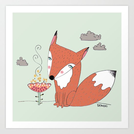 un renard dans la cours Art Print