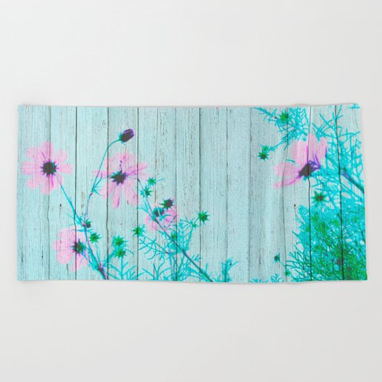 Sweet Flowers on Wood 03 Beach Towel