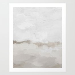 Sands of Time III - Neutral White Beige Gray Sandy Beach Ocean Gray Cloud Abstract Nature Painting Art Print