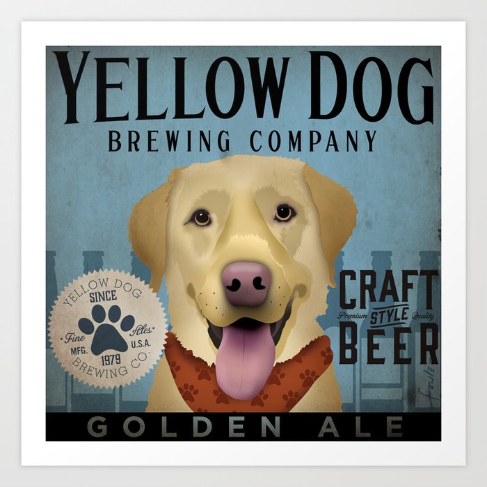 lab, labrador, yellow dog, brewing, beer, brewer, brewery, ale, art, artwork, geministudio Art Print
