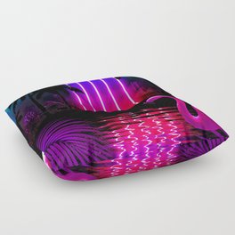 Neon landscape: Neon pillars, palms & flamingo [synthwave/vaporwave/cyberpunk] — aesthetic poster Floor Pillow