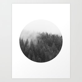 Black and White Circle Art - Foggy Forest  Photography No. 5 Art Print