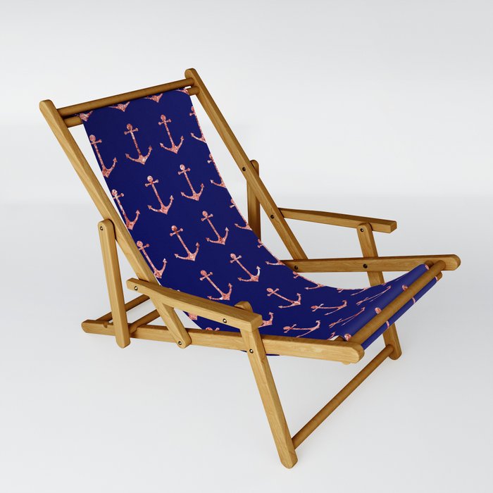 Stylish Nautical Navy Blue Rose Gold Glitter Anchors Sling Chair