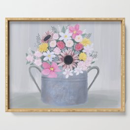 Flowers in Silver Jug Serving Tray