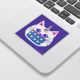 Unicorn Cat with Mask (Purple) Sticker