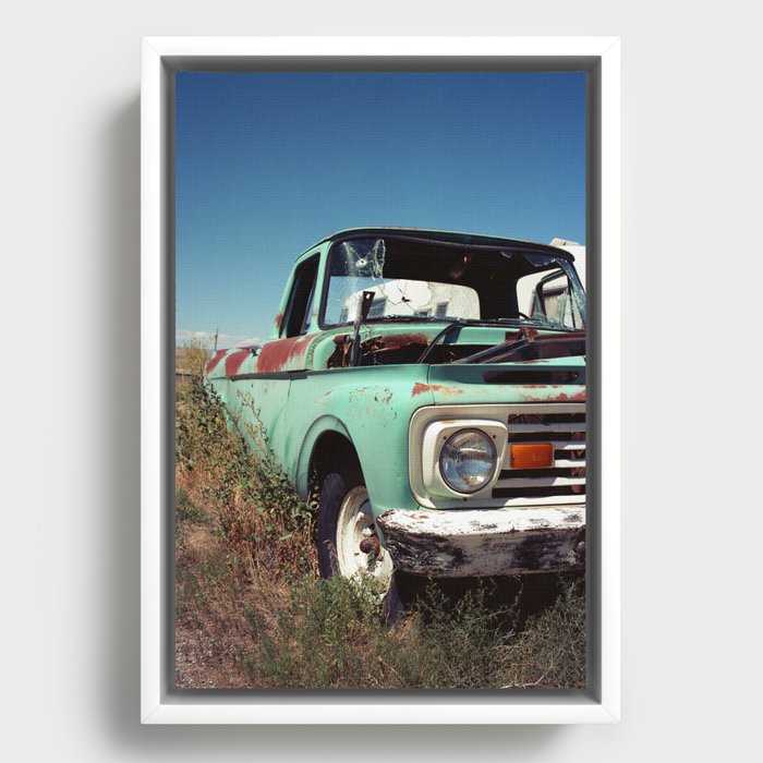 Vintage Green Truck - Utah Desert Framed Canvas