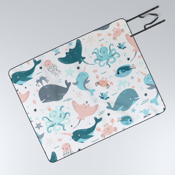 Cute seamless pattern with fish Picnic Blanket