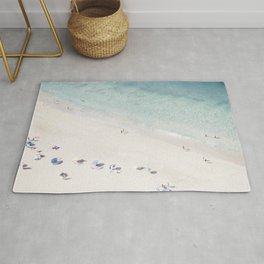 Summer Seaside Beach Print - Aerial Ocean Crowded Beach Sea photography by Ingrid Beddoes Rug