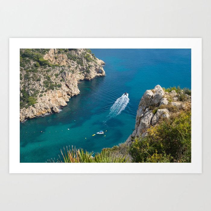 Cala de la Granadella, boats and cliffs Art Print by Adriana Mueller |  Society6