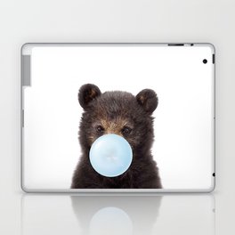Baby Bear, Bear Cub Blowing Blue Bubble Gum, Baby Boy, Kids Art, Baby Animals Art Print by Synplus Laptop Skin