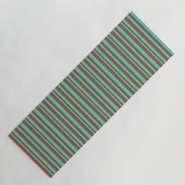 [ Thumbnail: Sienna & Turquoise Colored Striped/Lined Pattern Yoga Mat ]