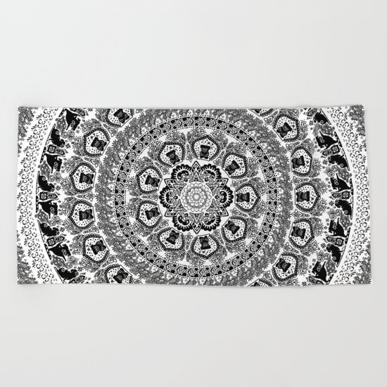 Black Pug Yoga Medallion Beach Towel