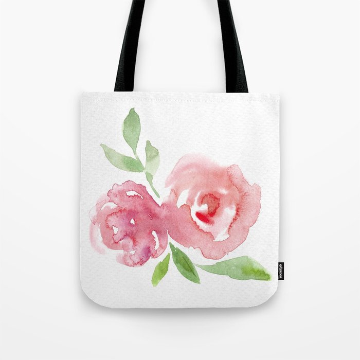 Pink Rose Watercolor Tote Bag