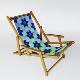 Modern Geometric Daisies On Ombre Blue Green Sling Chair