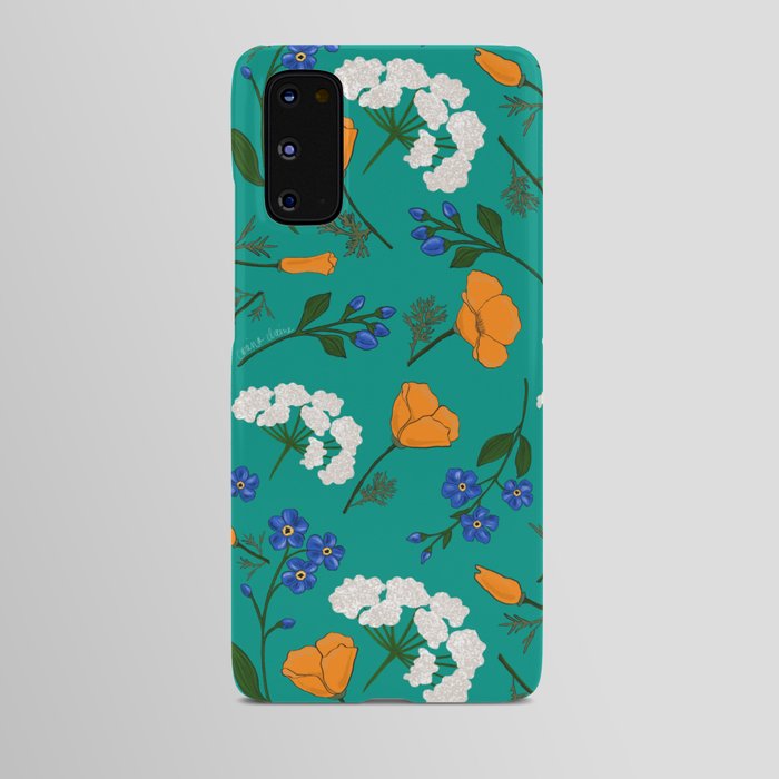 California Wildflowers with Teal Background Android Case