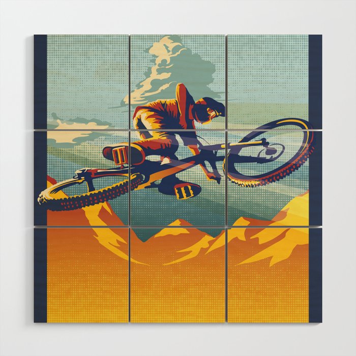 Retro Mountain Bike Poster/ Illustration / fine art print MY AIR MILES Wood Wall Art