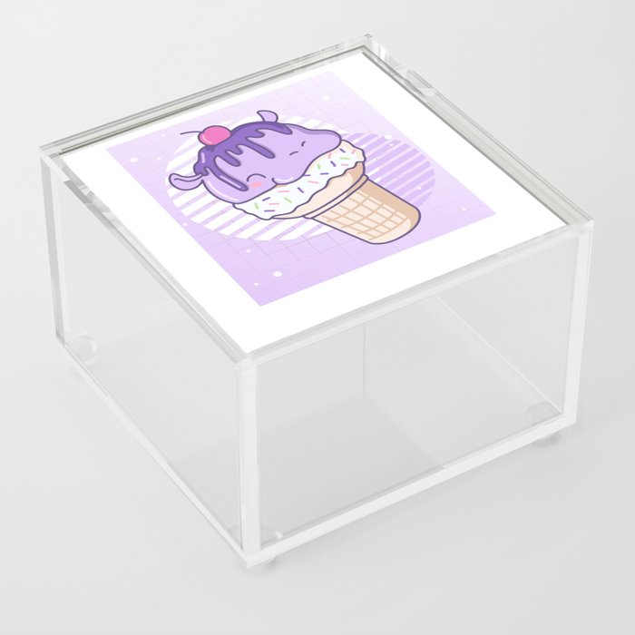 Funny Hippo Ice Cream Cute Kawaii Aesthetic Acrylic Box