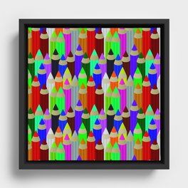  seamless pattern with colored pencils in rows Framed Canvas