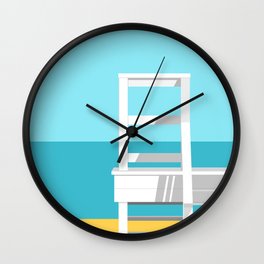Summer Beach 01A Wall Clock | Water, Graphicdesign, Sky, Nature, Geometric, Travel, Lifeguard, California, Modern, Waves 