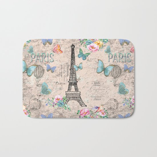 Paris - my love - France Nostalgy- pink French Vintage Bath Mat