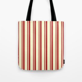[ Thumbnail: Red & Light Yellow Colored Stripes/Lines Pattern Tote Bag ]