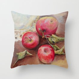 RED APPLES on the table Classic Still life Painting Throw Pillow